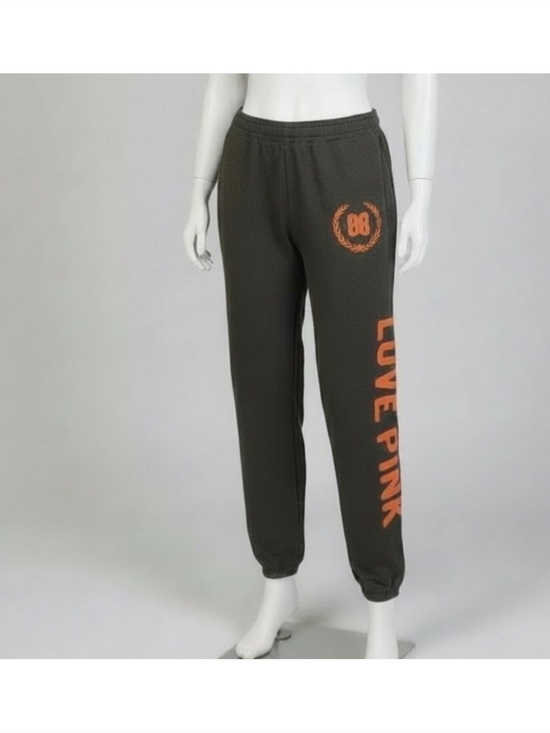 PINK Victoria's Secret Pants - PINK Victoria's Secret Charcoal Gray/Orange Campus Fleece Sweatpants 💖 Size XS